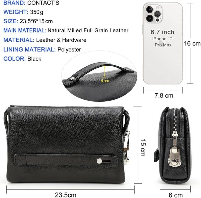 CONTACTS Clutch Purse Bag Leather for Men Anti Theft Wristlet Handbag Wallet Multiple Compartments Card Phone Holder Travel Bag - Image 3